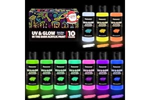fantastory Glow In The Dark Paint, 60ml/2oz Neon Glow Acrylic Paints, 2IN1 Waterproof Paint, Charge-Glow& UV Light Activated For Outdoor Rocks, DIY Craft,Canvas, Kids,Adults, Halloween,Holiday Decor