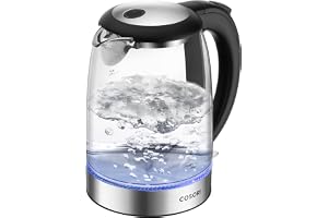 Cosori vattenkokare glas, utan plastkontakt, perfekt för te, 1,7 l | BPA-fri vattenväg, Strix-teknik, 2 200 W, stor öppning, snabb matlagning, torrkokningsskydd, automatisk avstängning