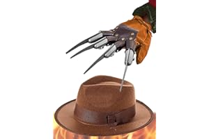 Bella Dox Adult Unisex Halloween Freddy Krueger Scary Cosplay Costume Brown Hat + Glove Claw - Nightmare on ELM Street Horror Fancy Dress Outfit