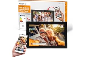 Denver PFF1037 Digitaler Bilderrahmen mit Glasdisplay und WiFi, 10.1 Zoll, Elektronischer Bilderrahmen 16GB mit FRAMEO App, IPS Touchscreen, Auto-Rotate, Micro SD Slot, Schwarz