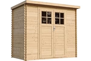 TIMBELA M310F+M310G Abri de Jardin en Bois avec Sol TRAITÉ - Porte verrouillable de Haute qualité- Stockage extérieur l239xL144xH200cm/2.63 m2 - Petit abri à Outils, Local à vélos - Toit imperméable