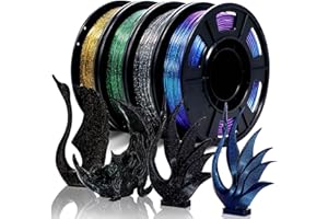 RepRapper PLA Filament, Glitter Multicolor Mixed 250g*4 Sample Pack, Glow in The Dark Sparkle Laser Series 3D Printer Filament, Shiny Galaxy PLA Filament 1.75mm for 3D Printer, 250g*4 Pack