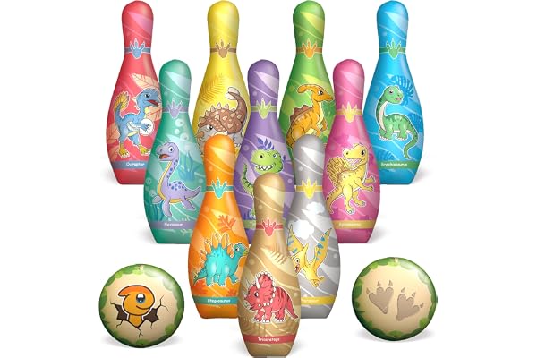 STAY GENT Dinosaure Jeu de Quille avec 10 Quilles et 2 Boules Souples, Jeux de Quilles Balle en Mousse Bowling Enfants pour Intérieur Extérieur Cadeaux pour 2 3 4 5 6 Ans Enfants Anniversaires Noël