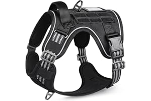rabbitgoo Arnes Perro Antitirones, Arnes Perro Mediano Grande Transpirable, Arnes Táctico Perro Ajustable con Asa Anillos y Molle, Chaleco Durable Reflectante para Adiestrar Caminar Cazar, M, Negro