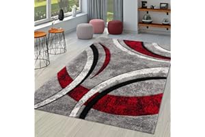 TT Home Tappeto Camera Da Letto Soggiorno Pelo Corto Moderno Vintage Astratto Disegno Geometrico, Colore:Grigio Rosso Beige, Dimensione:120x170 cm