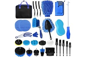 HOVIBU Kit Nettoyage Voiture, 30 Pcs Kit de Brosse Nettoyage Voiture pour l'intérieur et l'extérieur, Kit de Lavage de Voiture Inclure Brosses, Éponges de Polissage, Sac de Transport Pratique Inclus