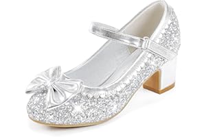 LAURMOSA Princess Shoes Girls Party Shoes Kids High Heels with Bow Mary Janes Sparkly Flower Girl Shoes for Toddler Little Big Kids Wedding Birthday Prom Dress Up