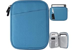 TiMOVO Housse Tablette 6-7 Pouces avec Multiples Poches Compatible avec All-New Kindle 2022/10th Gen 2019 /Kindle Paperwhite 11th Gen 2021/Kindle Oasis E-Reader,Kindle (8th Gen, 2016), Paon Bleu