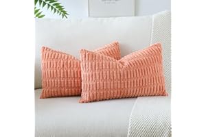 JOTOM Lot de 2 Housses de Coussins en Velours Côtelé Décoratif Canapé Taie d'oreiller Doux Decoration pour Maison Salon Chambre Canapé Décoration 40x60cm (Corail)