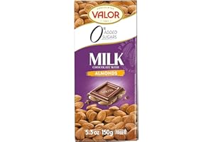 CHOCOLATES VALOR 1881 Valor Sugar Free Milk Chocolate Bar – Keto Low Carb Large Chocolate Bar - Diabetic Chocolate – Gluten Free, No Added Sugar – Milk Chocolate with Almonds – Stevia Chocolate 150g Bar