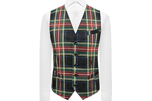 King & Priory Traditional Dark Green Tartan Check Waistcoat, Scottish, Stewart