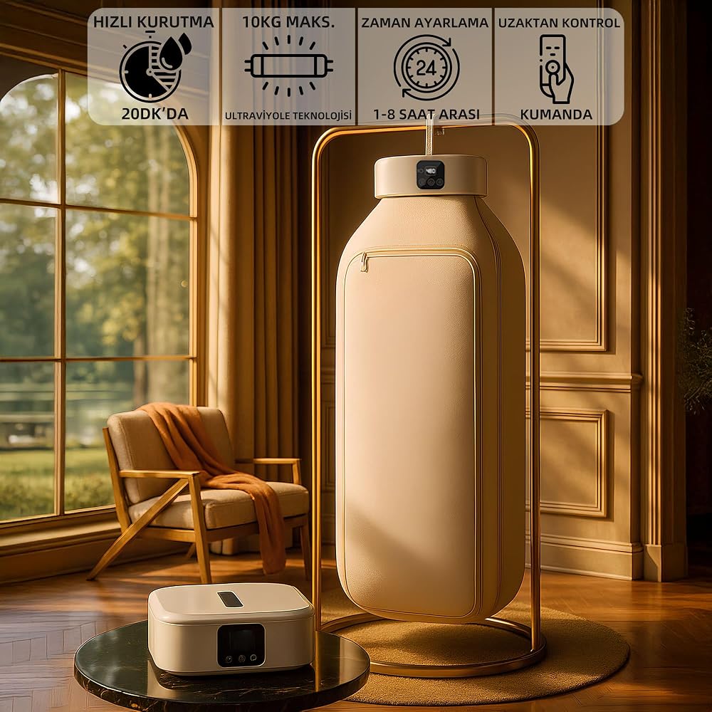 Mioji Mio UV100X Yeni Nesil Uv Işıklı Taşınabilir Portatif Askılı Katlanabilir Çamaşır Kurutma Makinesi