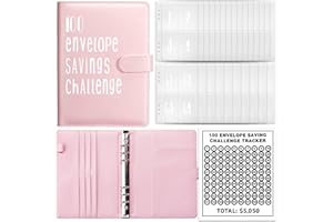 MATHARAGO 100 Envelope Savings Challenge Binder, Money Saving Challenge Binder, 6 Ring A5 Binder, 100 Day Money Saving Challenge for $5,050 Cash Canada (Pink)