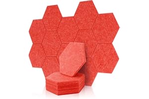 Rdutuok 12 pannelli acustici esagonali, 30 x 26 x 1 cm, assorbitori acustici da parete per studio, ufficio, studio e decorazione da parete (rosso)