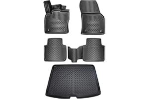 ELMASLINE Lot de tapis en caoutchouc 3D et bac de coffre pour VW Tiguan Allspace II (5 places) 2016-2024 plancher de chargement supérieur | Accessoires de tapis de sol pour coffre