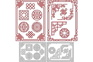 GLOBLELAND 2 Pz Cornice Orientale Sfondo Fustelle Metallo Nodo Cinese Angoli Tagli Morsetti Goffratura Stencil Modello per Carta Creazione di Carte Decorazione Fai da Te Scrapbooking Album Craft