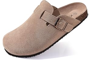 shevalues Wildleder Damen Clogs aus Leder rutschfest Unisex Pantoletten mit Premium Kork Fußbett für Frauen