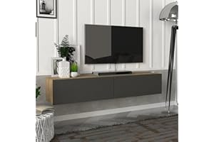 [en.casa] Mobile TV da Parete con 2 Ante a Ribalta Mensola Porta TV 135 x 31 x 25 cm Armadietto Pensile da Soggiorno Camera da Letto - Effetto Rovere/Antracite