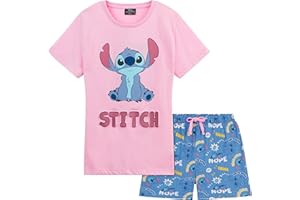 Disney Pyjama Stitch Fille, Ensemble de Pyjama Short Fille, Pyjama Ado Fille, Cadeau Fille Ado Vetement Enfant Fille Ado 4-14 Ans Stitch Bourriquet