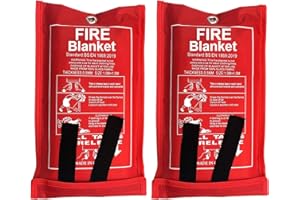 SAMTEK Fire Blankets Pack of 2 – Emergency Fire Safety Blanket 1m x 1m, Fireproof Fiberglass Fire Retardant Blanket with Soft Case & Loops for Kitchen, Home, Warehouse, Office, Car, Fireplace & Camping