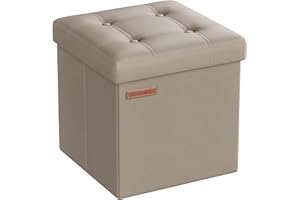 SONGMICS Puof Contenitore da 38 cm, Cassapanca Pieghevole, Poggiapiedi, PU, Portante di 300 kg, per Ingresso, Soggiorno, Camera da Letto, Marrone Cammello LSF030K13