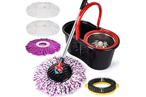ENYAA Enya Magic Spin Mop and Bucket Set Floor Mop Home Cleaning with four MICROFIBER Wet/Dry Cleaning Mop Head - Colors - Black/Green/Purple/Blue - Black