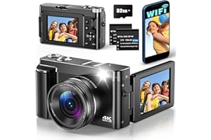 TEFTYMON Fotocamera Digitale con WiFi 4K 64MP Macchina Fotografica Digitale Compatta per Vlogging con Schermo Ribaltabile 180°, Zoom Digitale 16X, Autofocus, Anti-Shake, Scheda Da 32 GB, 2 Batterie