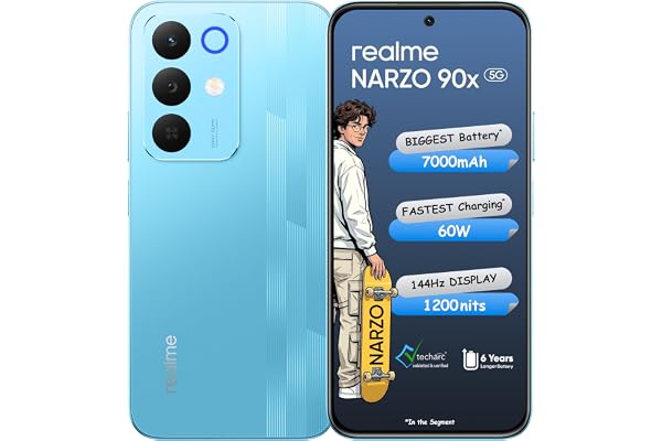 realme NARZO 90x 5G (Flash Blue 2026, 6GB+128GB) | 7000mAh + 60W Biggest Battery & Fastest Charging in the Segment* | 144Hz B