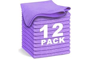 WEAWE Chiffon Microfibre 12 pièces Doux, Absorbants, Réutilisables et Non Pelucheux (33x33 cm) pour Le Lavette Nettoyant Microfibre Menage de la Maison et de la Voiture (Violet)