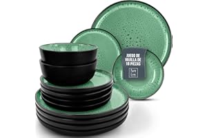 PURE LIVING INTERIOR DESIGN Juego de Vajilla de Steingut Ibiza para 6 Personas - 18 Piezas, Set de Vajilla para Lavavajillas y Microondas - Moderno Juego de Platos - Servicio de Pure Living en verde salvia