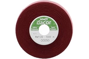 Sewfil dacor 120 - Cono de hilo de coser poliéster de 5.000 metros 0050 - Rojo de Granza