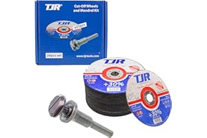 Kit TJR© di dischi da taglio e mandrino per smerigliatrice a barra - Include 1 mandrino da 6 mm x 9,53 mm e 25 dischi sottili da 75 mm x 1 mm, A60 QBF, 9,53 mm AH