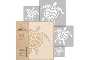 ‎NAKLEO NAKLEO Schablonen Malen für Kinderzimmer, 5 Stück Set 9x9 bis 34x34cm Meer Schildkröte Tier, Wiederverwendbare Kunststoff Malvorlage Raumdekoration, Basteln DIY Wand Möbel Papier Stoff