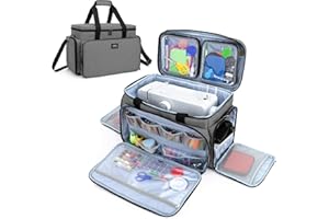 CURMIO Bolsa para Máquina Coser, Bolsa de Viaje para Máquina Coser, Maleta de Máquina Coser con 2 Bolsillos Extraíbles Transparentes, Adecuado de la mayoría de Máquina de Coser Universales, Gris.