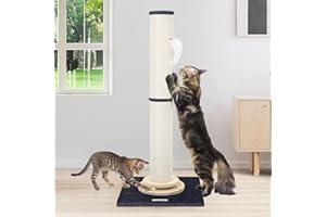 Globlazer Kratzstamm XXL, Kratzsäule Groß Stabil hoch 90 cm & 50 cm 2 IN 1 mit Plüsch Katzenspielzeug 11cm Dicker Stamm Sisal Holz Trackingball, Kratzbaum XXL für Große Katzen (SC35, Dunkelgrau)