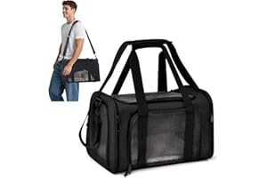 ALLSOPETS Transportín para Gatos, Bolsa de Transporte Suave para Perros y Gatos Pequeños, Aprobado para Cabina, Plegable con Cojín para Viaje Senderismo Camping (Negro Mate)