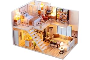 Spilay DIY Miniature Dollhouse Wooden Furniture Kit,Handmade Mini Crafts Modern Villa Model with Dust Cover & Music Box,1:24 Scale Creative Doll House Toys (Simple elegance)