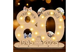 GothicBride 2025 80 Geburtstag Deko Frau Mann, Geschenke zum 80 Geburtstag Mann Geschenke Holz-Schild mit LED, 80. Geburtstag Mann Gästebuch Geldgeschenke Geburtstag Deko, Personalisierbares Geschenk