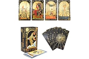 YIMINGOUFEI Gold Foil Tarot Cards Deck, 78 Cards with Guide Book, PVC Waterproof Design, Black and Gold