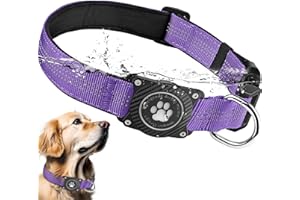 Ytanest AirTag Collar Perro Impermeable Integrado Luminoso Soporte de Apple Air Tag Reflectante Anti-Pérdida Protección, Morado 02, M