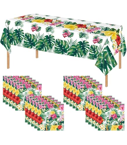 16 Serviettes En Papier Tiki Hawaïen - Motif Fleurs Tropicales | 16,5cm | Parfait Pour Fêtes