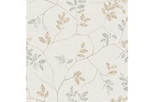 ReWallpaper 44.5CM×7M Papel Pintado Pared Hojas Pequefias Gris Papel de Pared Decorativo para Salon Removible Papel Vinilo Adhesivo Pared Baño Papel Pared Autoadhesivo Hojas Beige PVC
