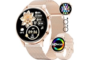 Smartwatch Damen mit Telefonfunktion, 1,32'' HD AMOLED Display Smart Watch, Elegante Armbanduhr für iOS Android, 100+ Sportmodi Fitnessuhr, Schrittzähler, 24H Pulsuhr, Schlafmonitor, IP68 Wasserdicht