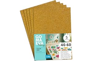 m-office Goma Eva de Purpurina para Manualidades, Goma Espuma de Colores para Proyectos Creativos, Ideales para Artes y Manualidades, uso Escolar o Profesional 40x60cm (Oro Purpurina, 5 uds)