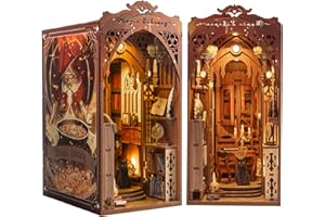 Nextyu Book Nook Kit, DIY Booknook Miniature House Building Kit with LED Lights, 3D Wooden Puzzle Bookend Bookshelf Decor, Mini Dollhouse Model Kits for Adults Teens (Magic Library)