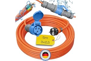 maxgo 5m Camping Adapter Schuko Auf CEE 230v 16a 3x2,5 H07BQ-F Stromadapter Stromkabel Landstromanschluss Adapterkabel Verlängerungskabel Kabel Wohnmobil Schukostecker Mennekes Campingkupplung