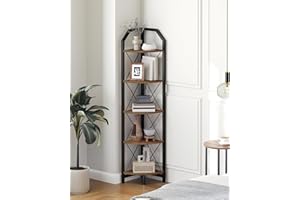 CHOEZON 59.4" Corner Shelf, 5-Tier Industrial Corner Bookshelf, Corner Storage Stand, Plant Stand Display Shelf, Bookcase for Bedroom, Living Room, Home Office, Rustic Brown and Black DTCJ10BF