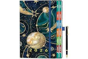 ZXHQ 2026 Diary Page a Day A5, Jan - Dec, with Colorful Tabs, UK Holidays, Inner Pocket, 100 Gsm Paper, Pen Set, Full Year Daily Planner 2026 with Monthly View, 5.9" × 8.5"- Planet