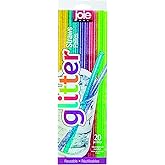 Joie Reusable Plastic Straws – 20-Piece Glitter Drinking Straws Set with Cleaning Brush, BPA-Free, Eco-Friendly & Dishwasher 