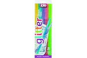 Joie Reusable Plastic Straws – 20-Piece Glitter Drinking Straws Set with Cleaning Brush, BPA-Free, Eco-Friendly & Dishwasher Safe, Colorful